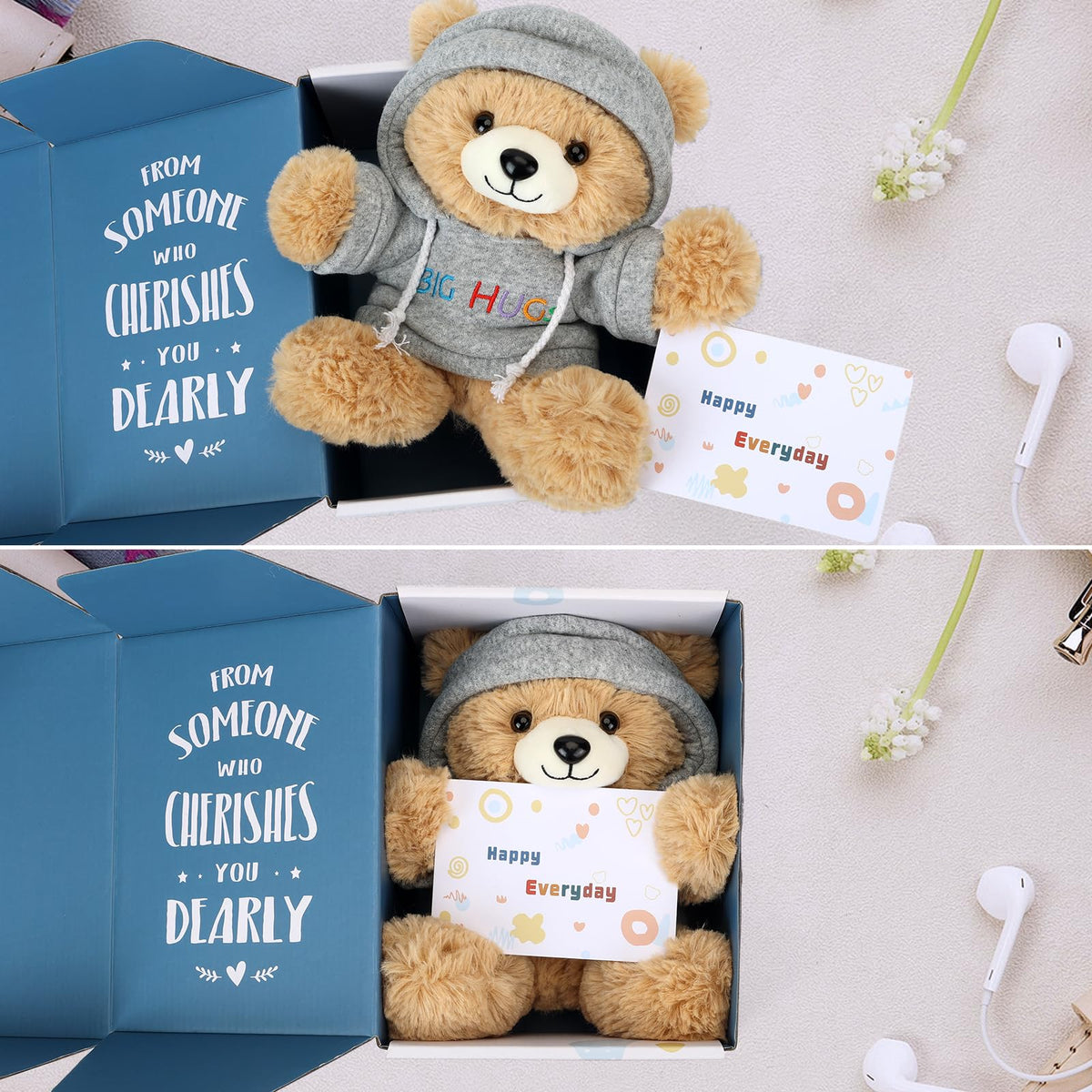 Osacoe Big Hugs teddy bear removable hoodie detail offers versatile wear.