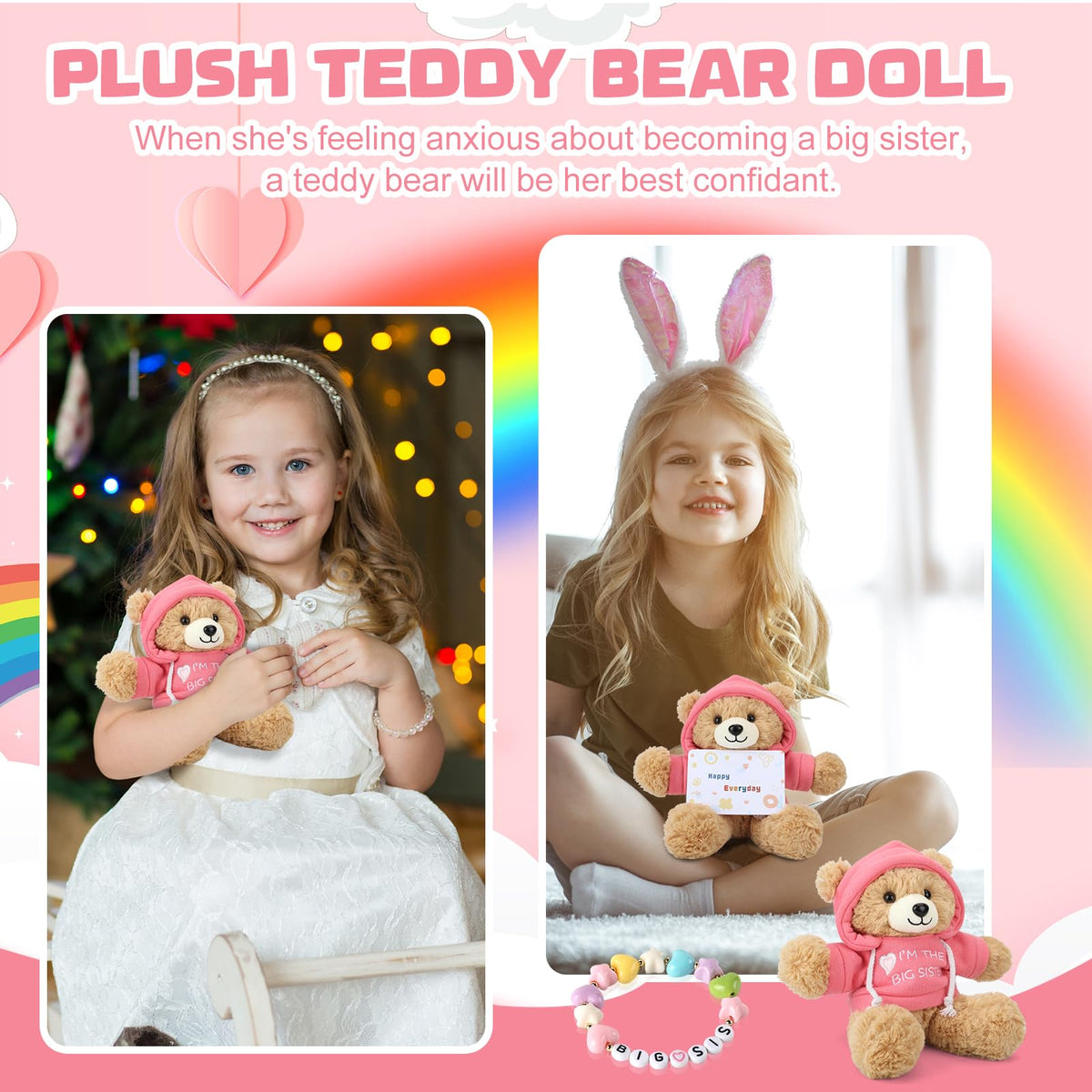 Osacoe teddy bear in gift box, perfect for gifting on the big sister moment.