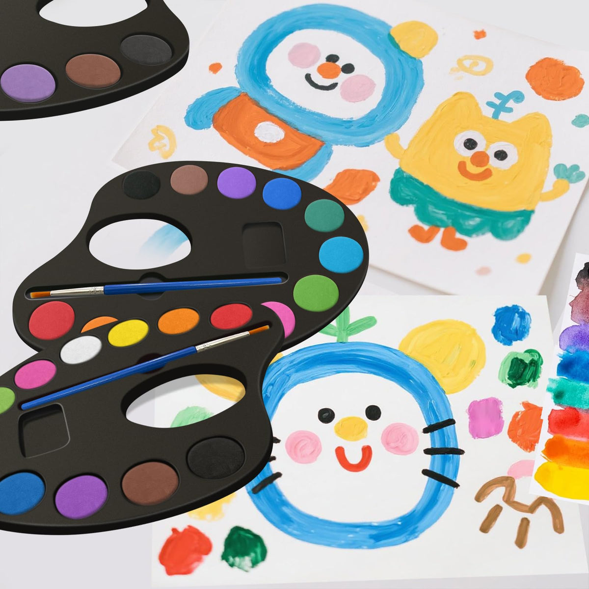 OSIMIG thumb-hole palette design enables one-handed grip for kids.