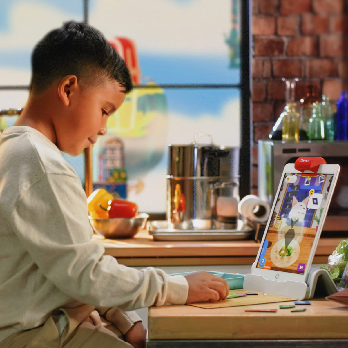 Osmo Math Wizard tablet interaction complementing physical tiles for geometry practice