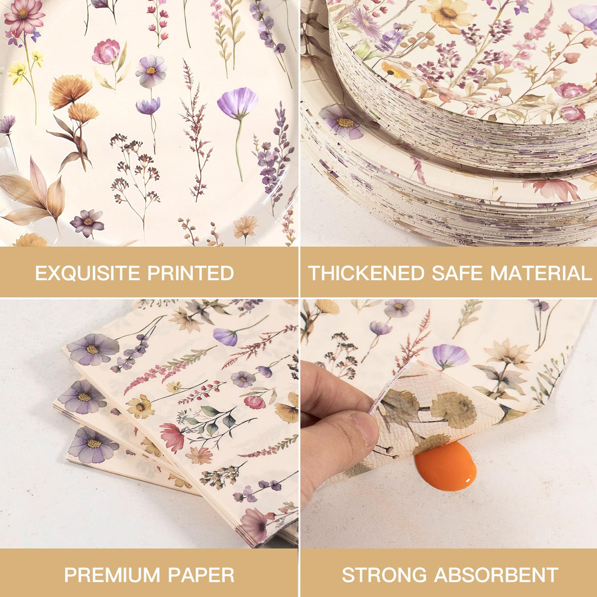 Osonm wildflower napkins provide soft, absorbent hospitality for spills and messes.