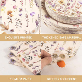 Osonm wildflower napkins provide soft, absorbent hospitality for spills and messes.