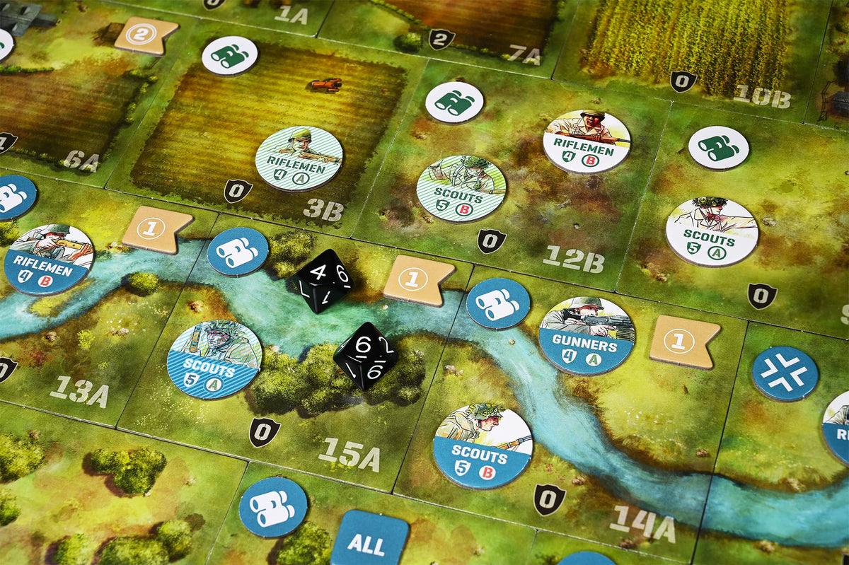 Osprey Games Undaunted Normandy dice and tokens in tactical combat