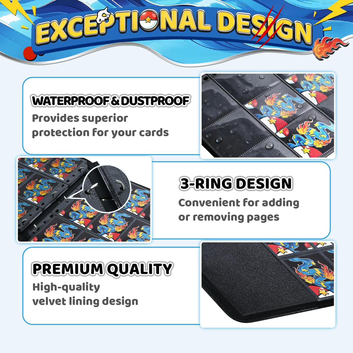3-ring expandable Aqua Breath system for flexible page management.