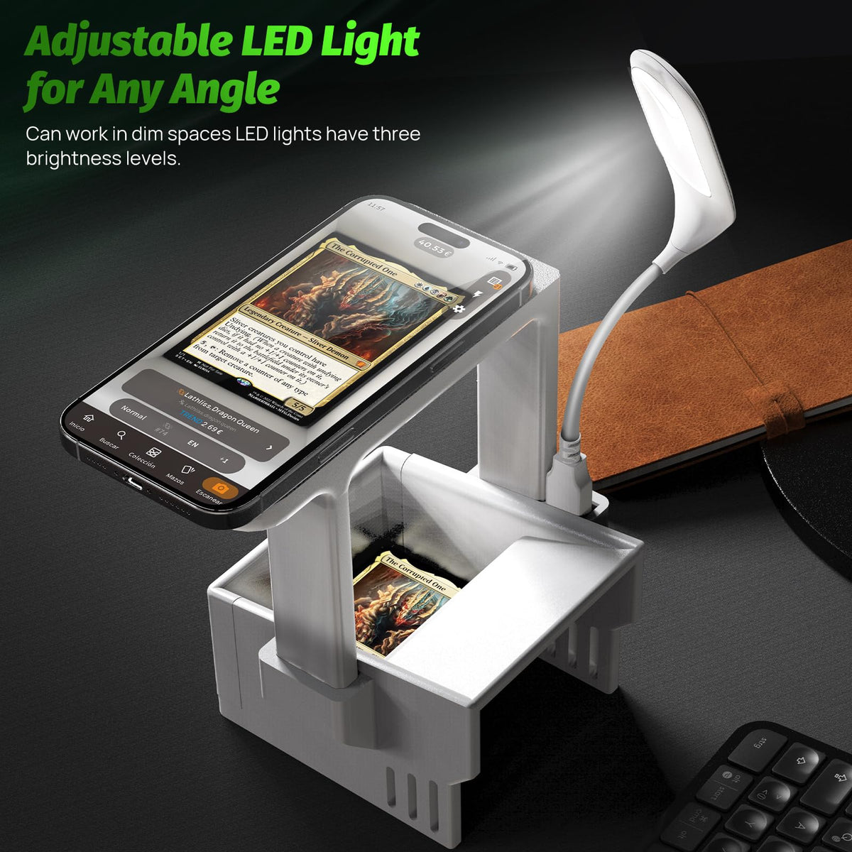 OSTENBIG Card Scanner Pro sloped ramp guiding cards into the slot smoothly