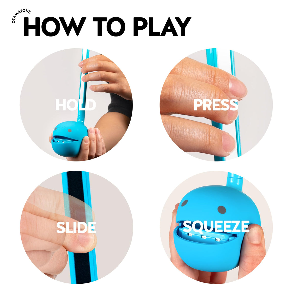 Otamatone blue side view highlights lightweight build for easy travel.