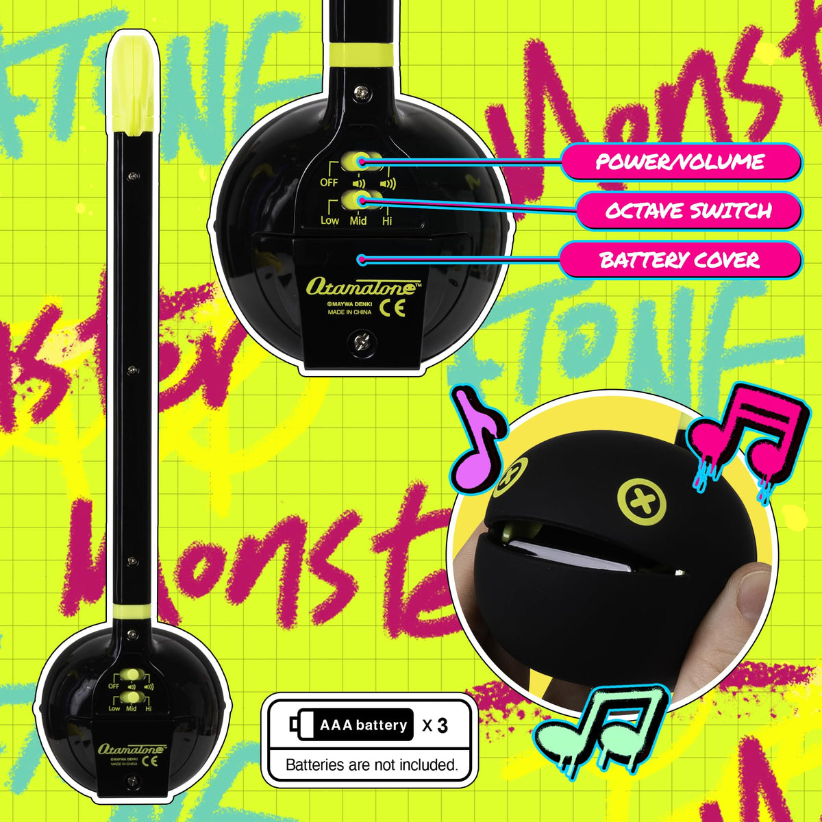 Otamatone Monster Lime cheeks squeezed for vibrato, expressive sounds