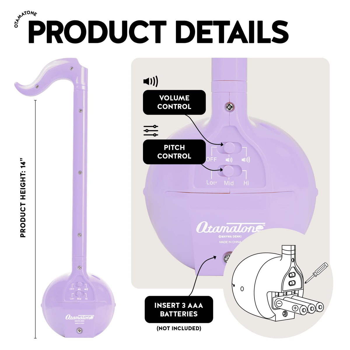 Otamatone Purple with low/med/high pitch settings for multiple octaves