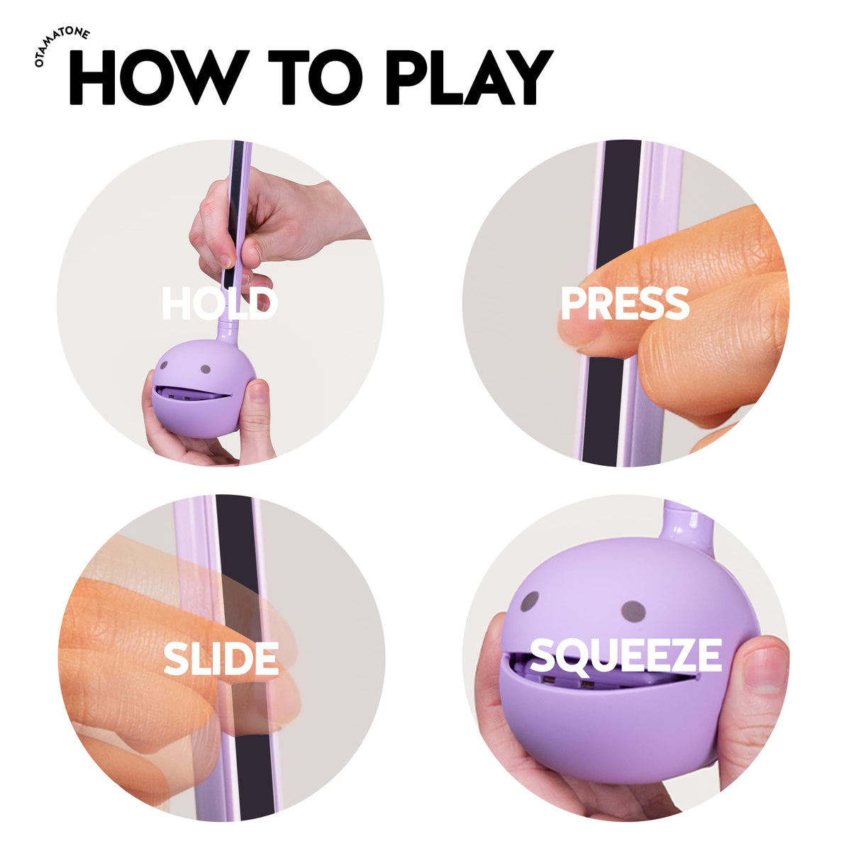 Otamatone Purple while playing a note shows easy finger play for beginners