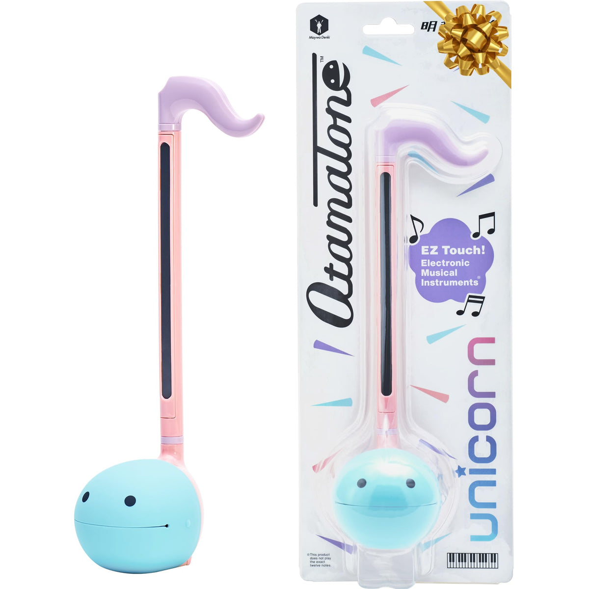 Otamatone Unicorn on white background, portable music toy for home use.