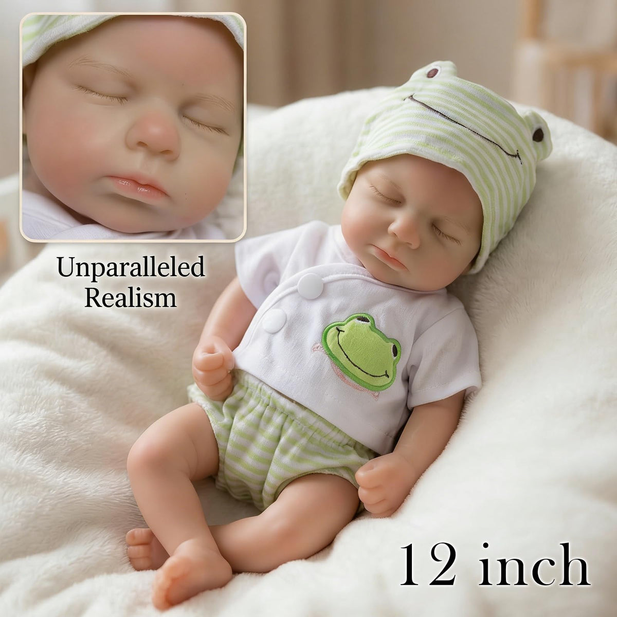 OtardDolls closed eyes with hand-rooted lashes add delicate lifelike charm.