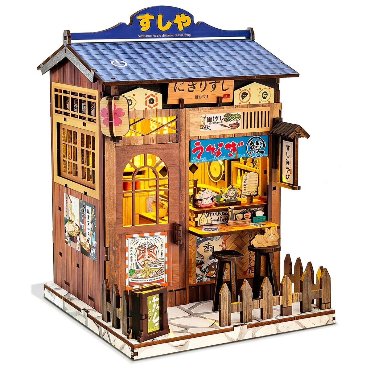OTIOTHING DIY Miniature House Kit with ambient lighting enhances shelf decor