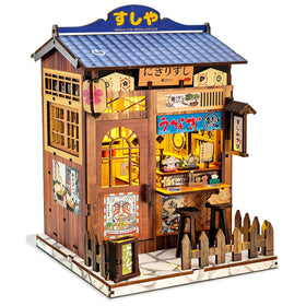 OTIOTHING DIY Miniature House Kit with ambient lighting enhances shelf decor