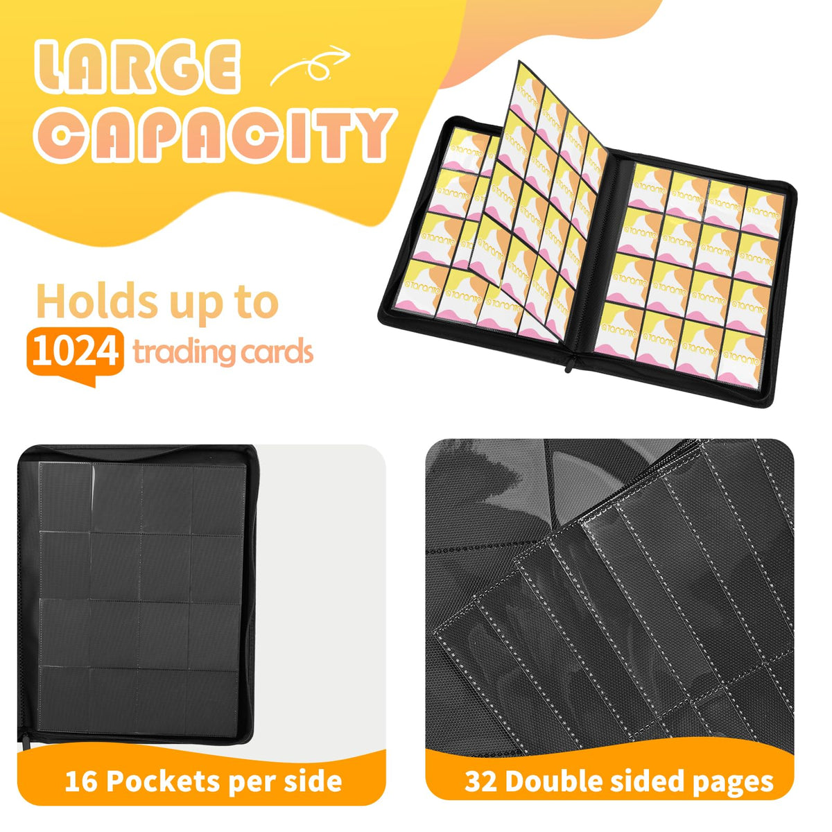 Inside view showing 16-pocket pages with double-sided storage