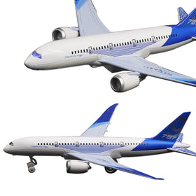 OTONOPI 787 blue die-cast airplane, front view with detailed decals for imaginative play.