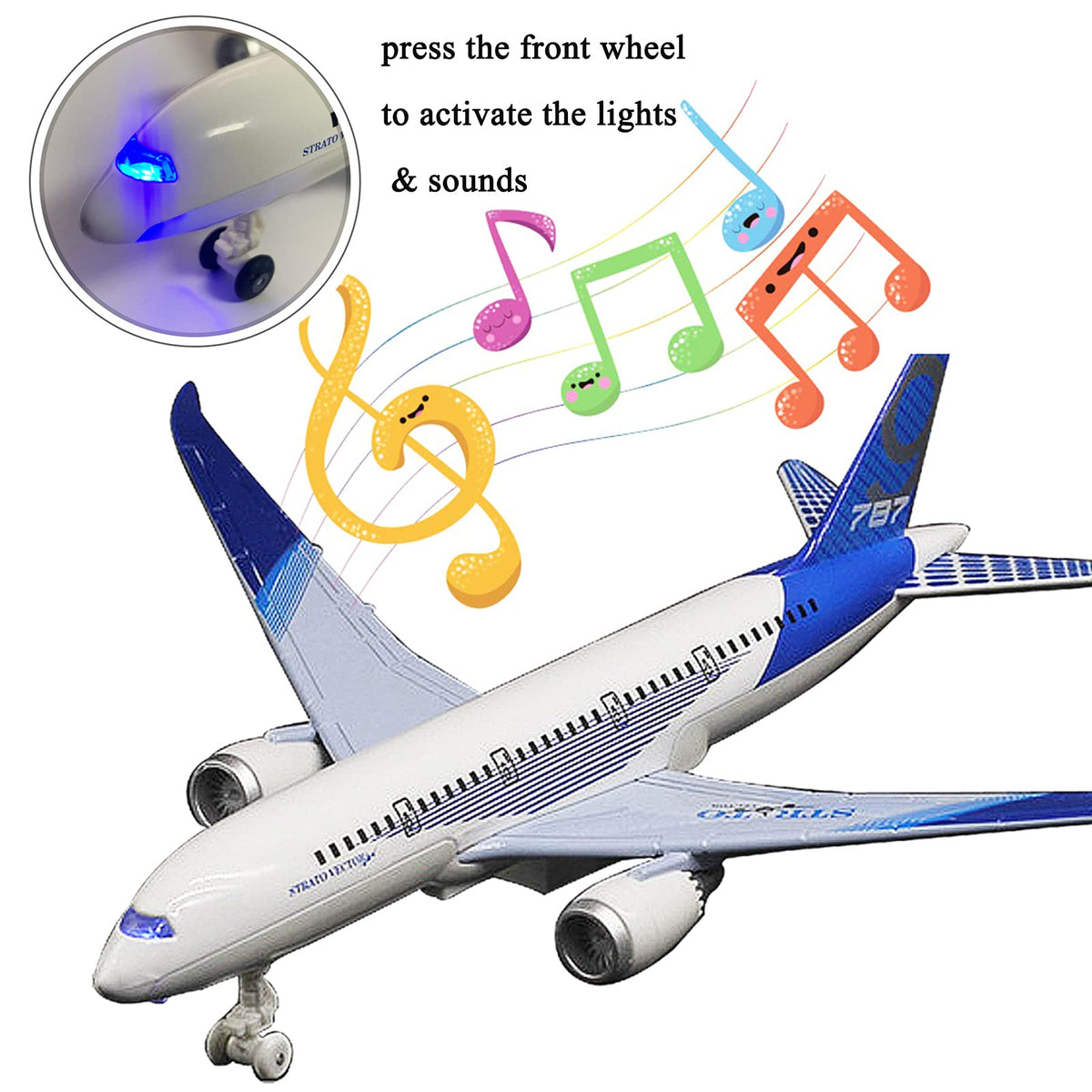 OTONOPI blue 787 features pull-back action for quick bump-and-go fun.