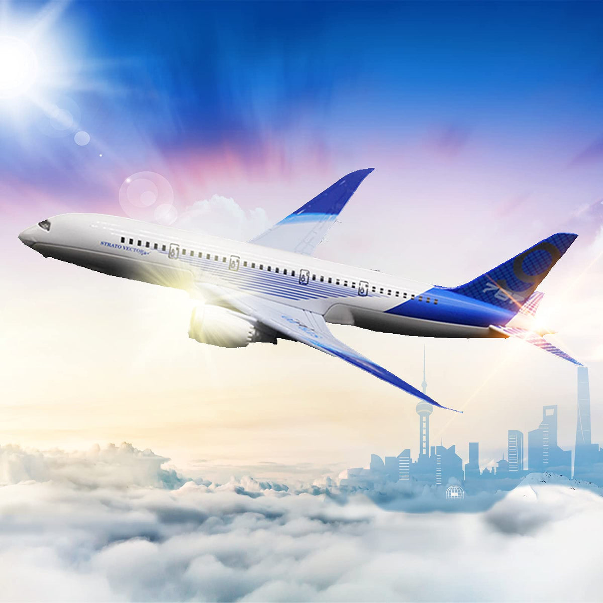 OTONOPI 787 blue die-cast plane showcasing tail and wings for sturdy construction.