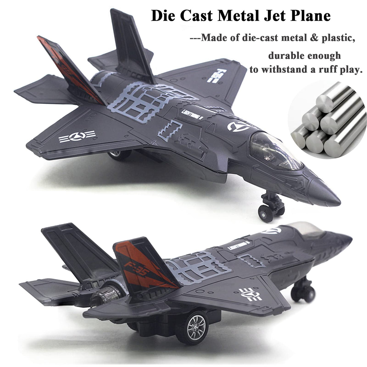 OTONOPI F-35 pull-back action captured in motion, ideal for interactive play.
