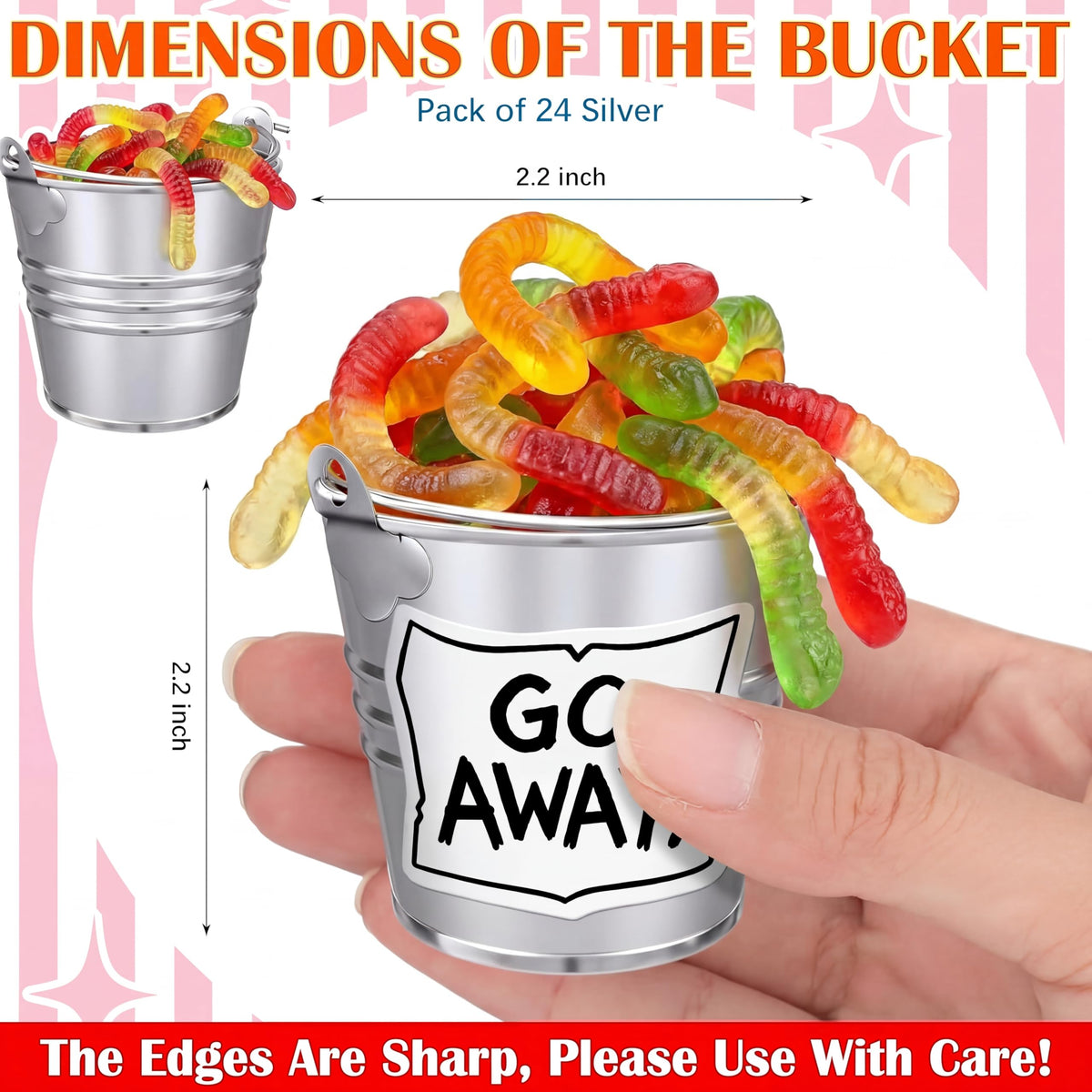 Otoolling compact silver buckets closeup, perfect for small treats