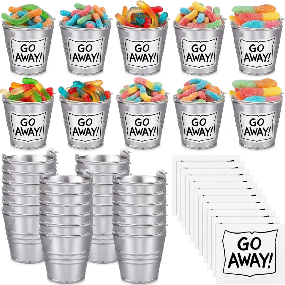 Otoolling street theme mini buckets with go away stickers for party favors