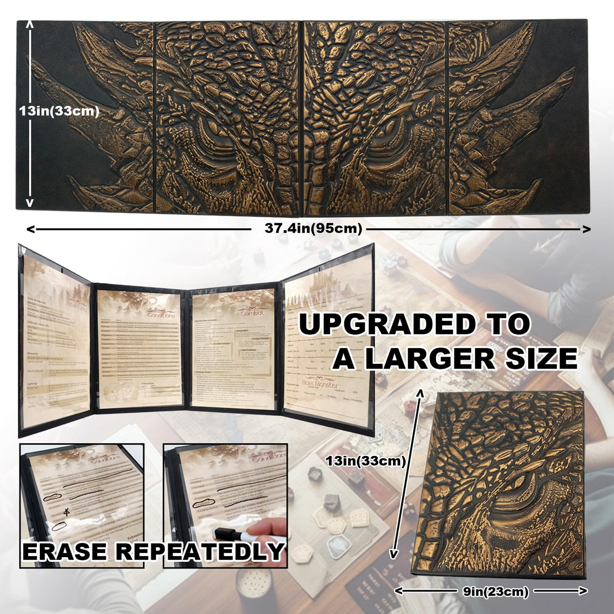 oTTRPGo DND DM Screen embossed panels create a retro atmosphere for table sessions.