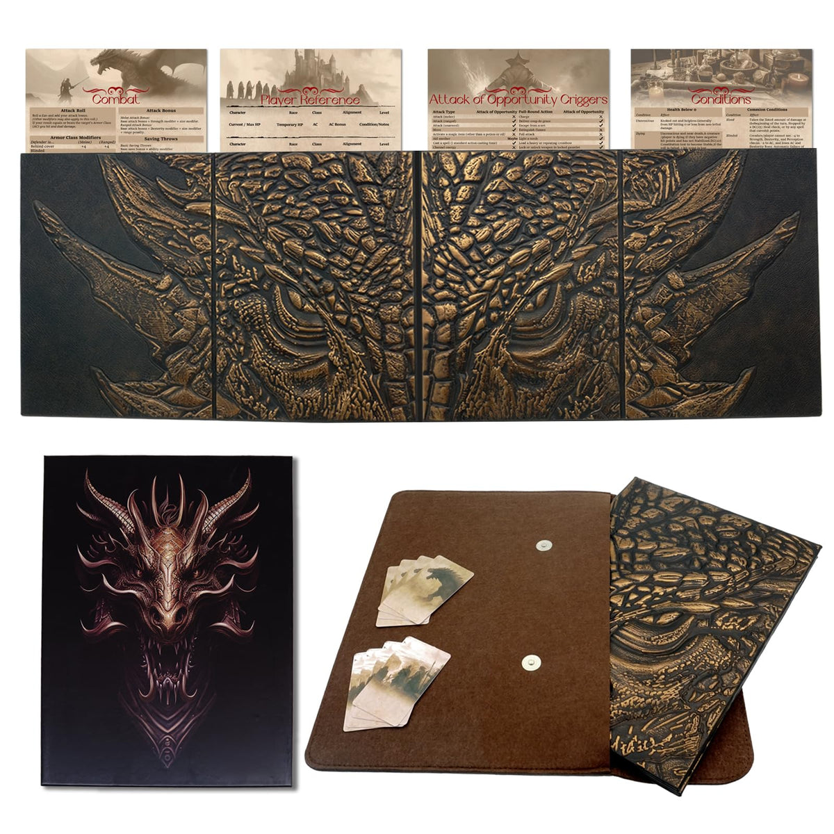 oTTRPGo DND DM Screen front view shows four embossed panels for immersive gameplay.