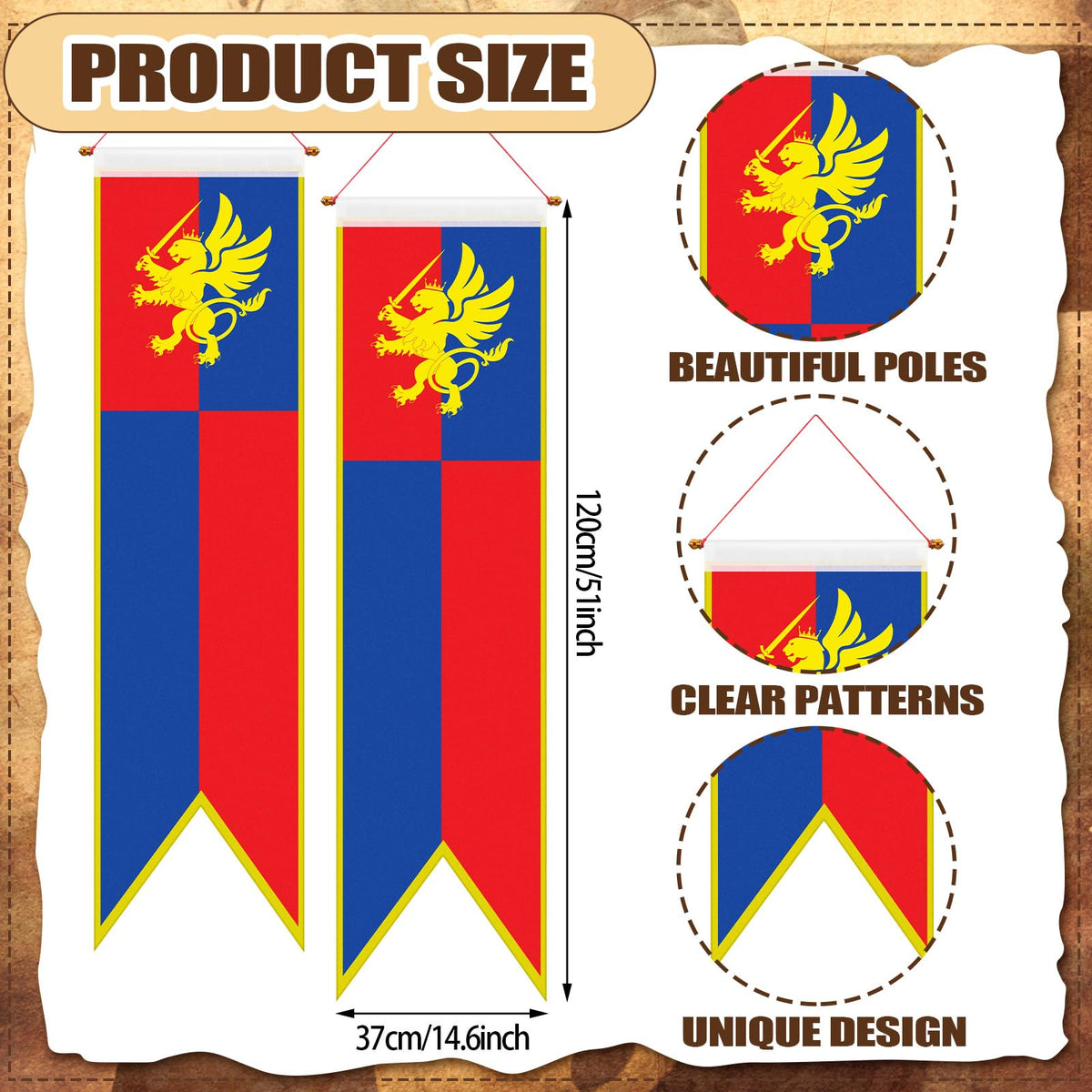 Oudain lion-design pull-down banner creates dramatic backdrop for festivals and birthdays.