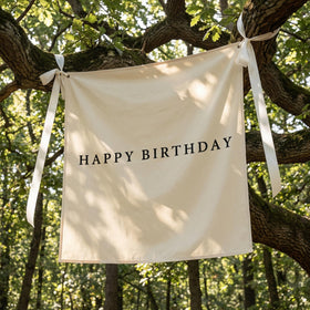 Oudain happy birthday burlap banner 100x100cm ready for wall display