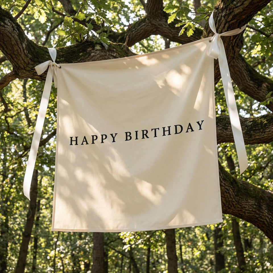 Oudain happy birthday burlap banner 100x100cm ready for wall display