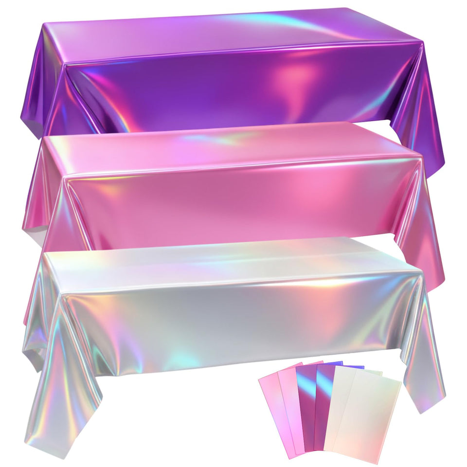 Oudain iridescent Kpop tablecloth in pink, purple, and silver for a vibrant party centerpiece