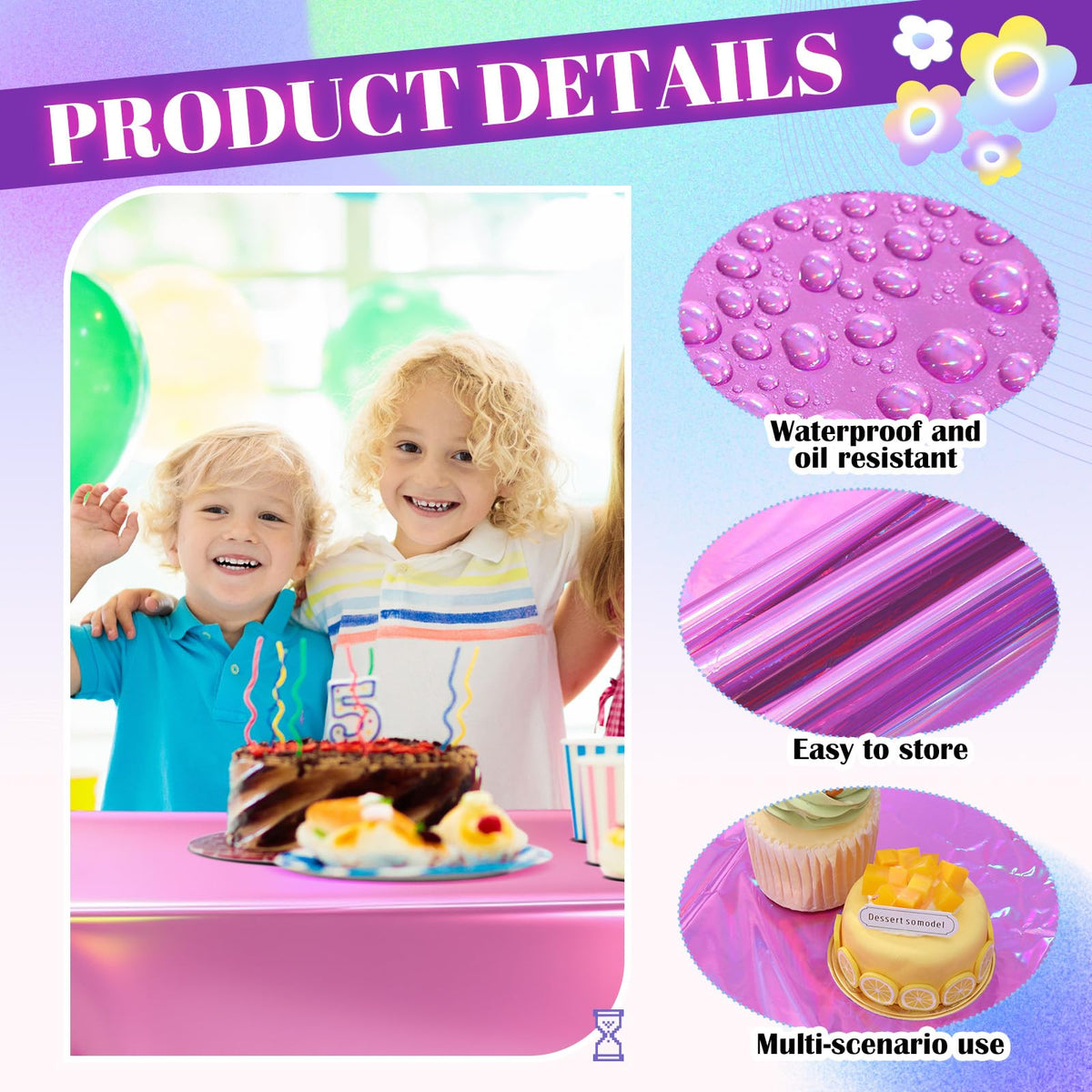 Oudain waterproof PE plastic tablecloth keeps tables clean during parties and easy to wipe