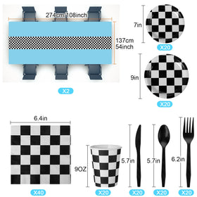 Oudain 9 inch plaid plates for racing car party, sturdy and disposable