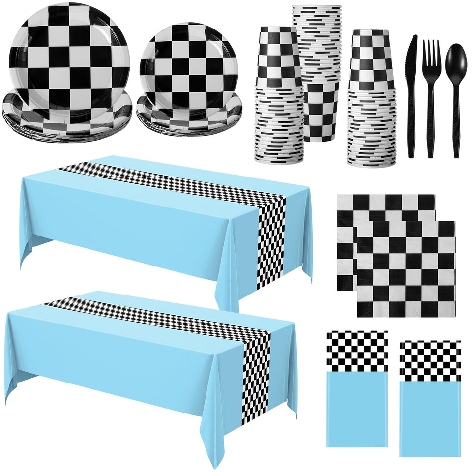 Oudain light blue racing car rectangular tablecloth for festive table setup