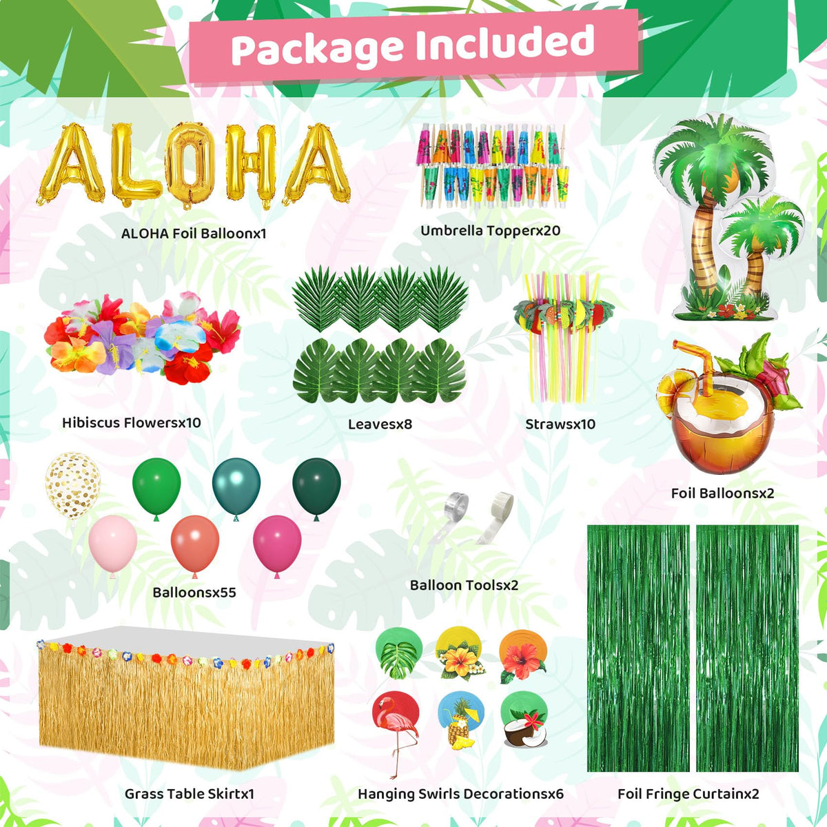 Ouddy Party table skirt creates a bright beachy base for your luau table