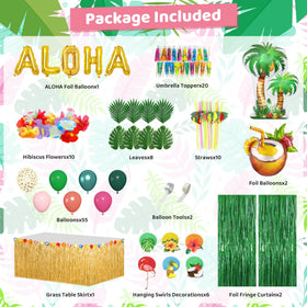 Ouddy Party table skirt creates a bright beachy base for your luau table