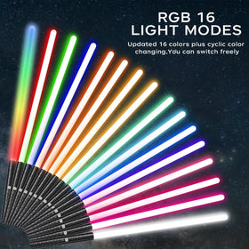 Oueyes Lightsabers with 16-color RGB blades glow with vibrant colors.