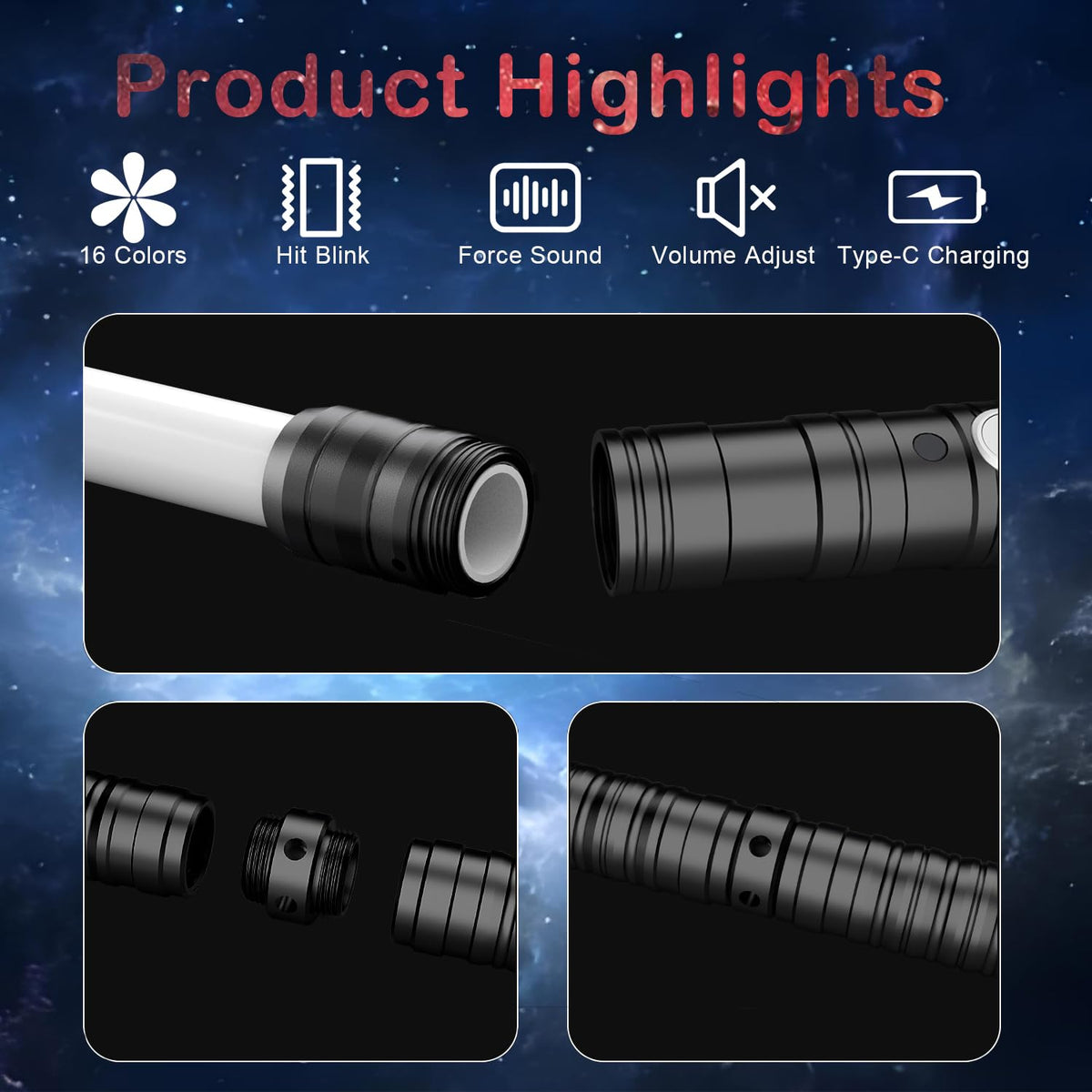 Oueyes Lightsabers double-blade assembly shows extended duel position.