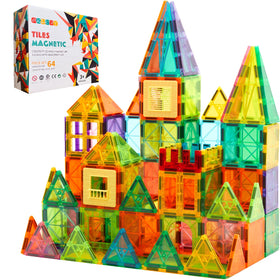 OugerToy magnetic tiles 64pcs set for creative building and spatial learning.