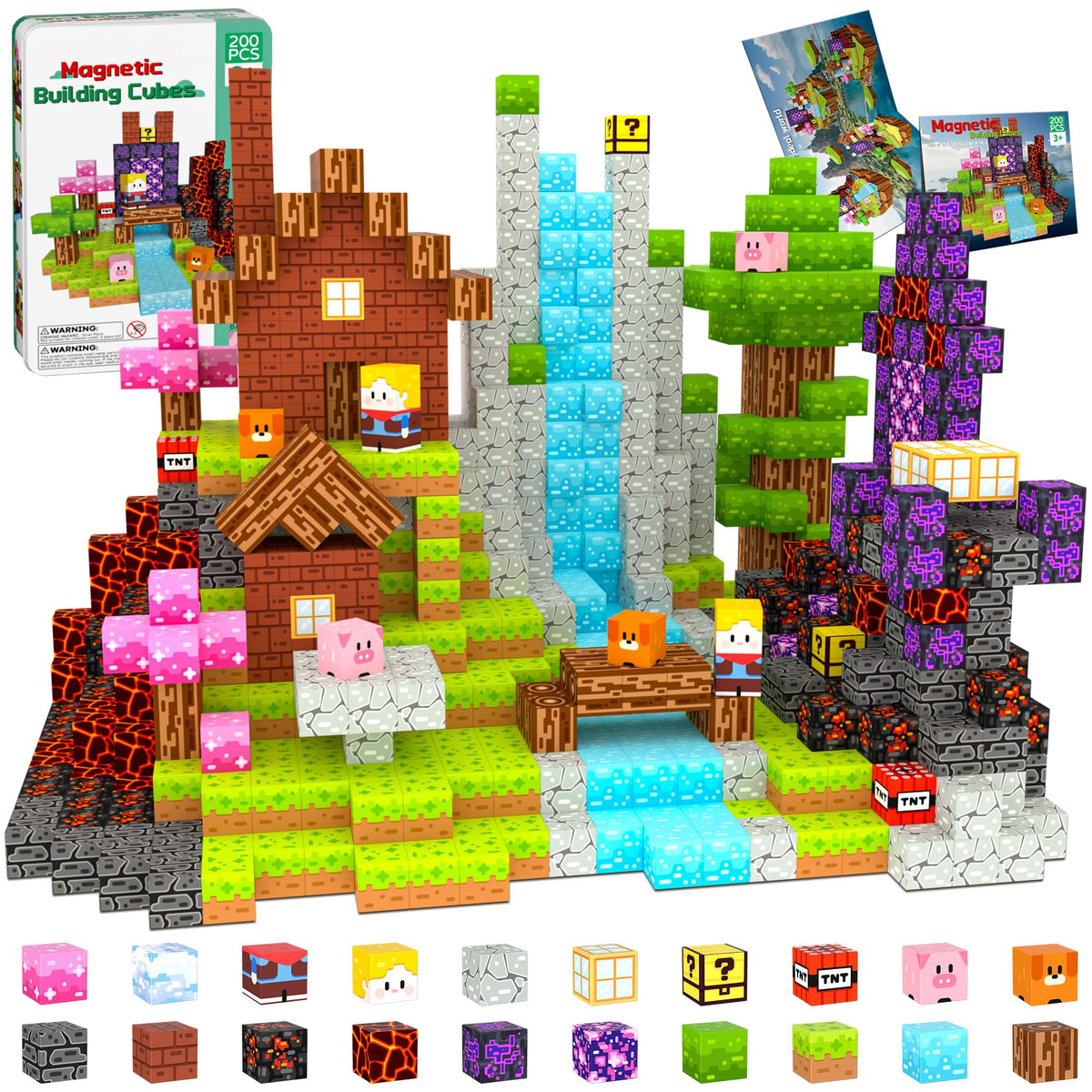 OUGUI 200-piece magnetic blocks colorful close-up for creative STEM play.