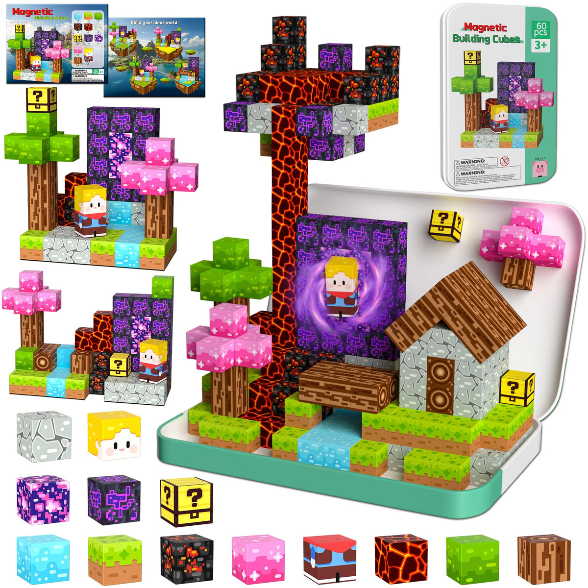 OUGUI 60pcs mini magnetic blocks travel toy in a portable case for on-the-go play