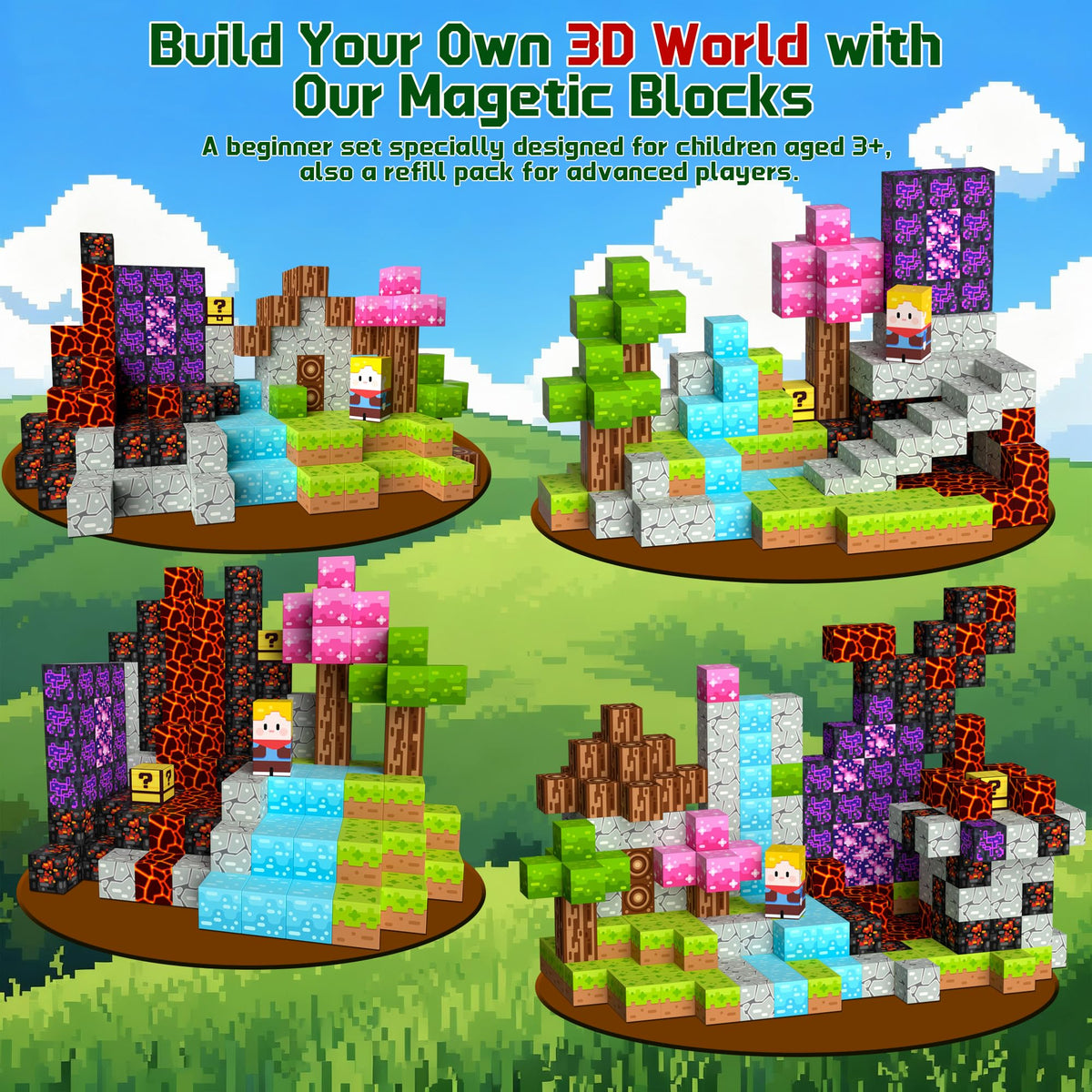 OUGUI kids building creative structures with magnetic blocks