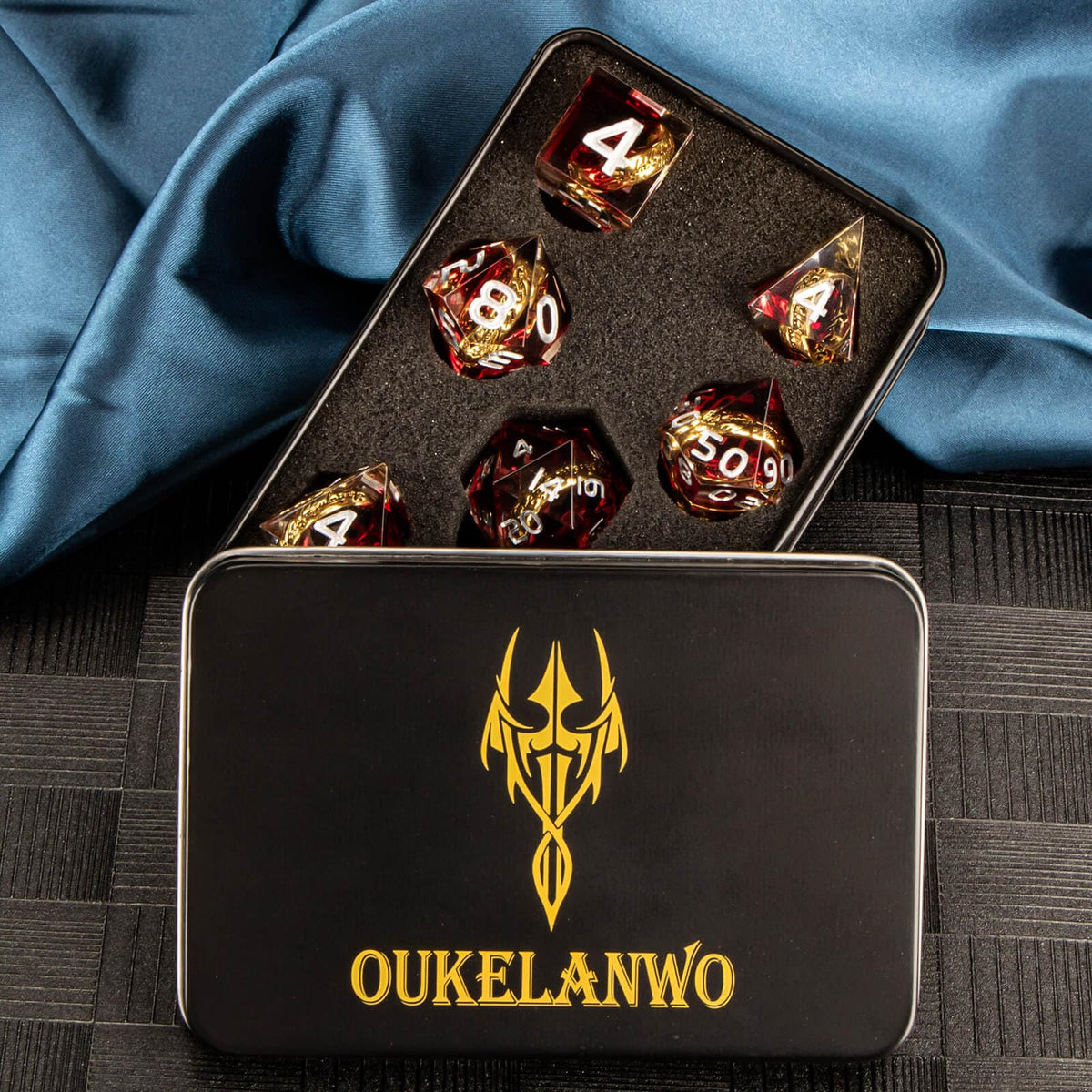 OUKELANWO Magic Lord Rings dice on table ready for gameplay.