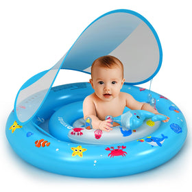 Oukitoymer baby pool float with dolphin console for engaging water play and exploration