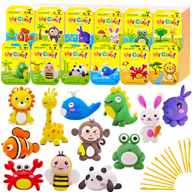 Oun Nana Air Dry Clay 12-animal kit enables creative play and color exploration.