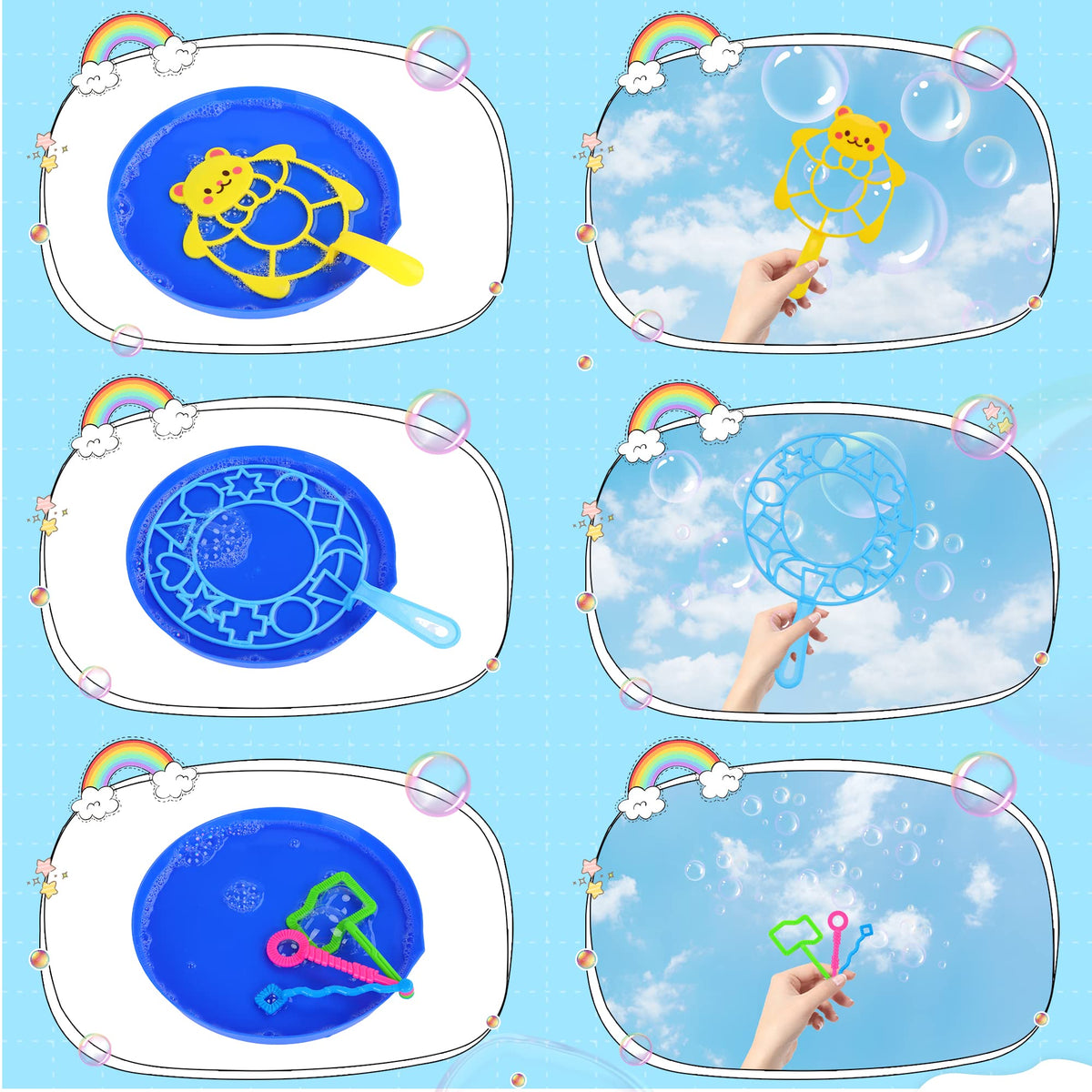 Oun Nana large bubble wands with varied sizes for different bubble effects outdoors.
