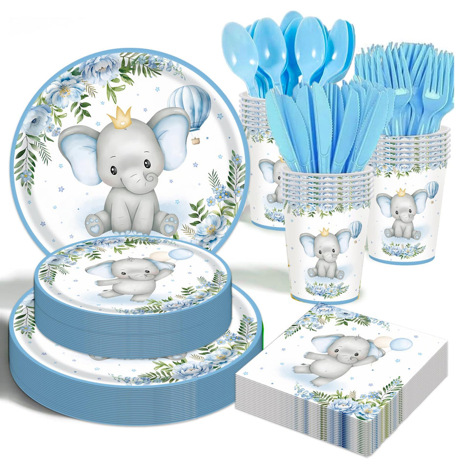 OUNIY Elephant baby shower 9-inch plates provide sturdy service for cake and snacks.