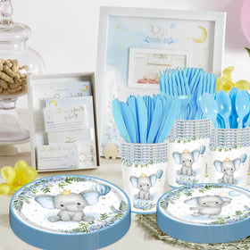 OUNIY Elephant baby shower blue spoons pair well with desserts and drinks.