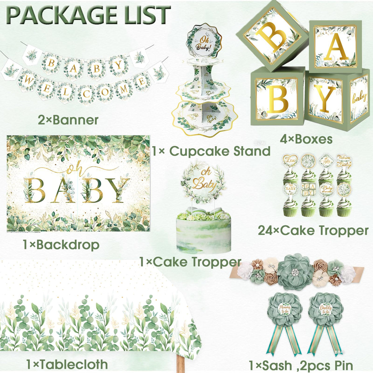 OUNIY sage green maternity sash with ivory flowers.