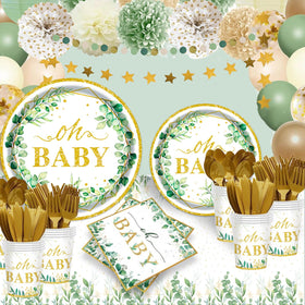 OUNIY Sage Greenery 7-inch dessert plates ideal for snacks and cake.
