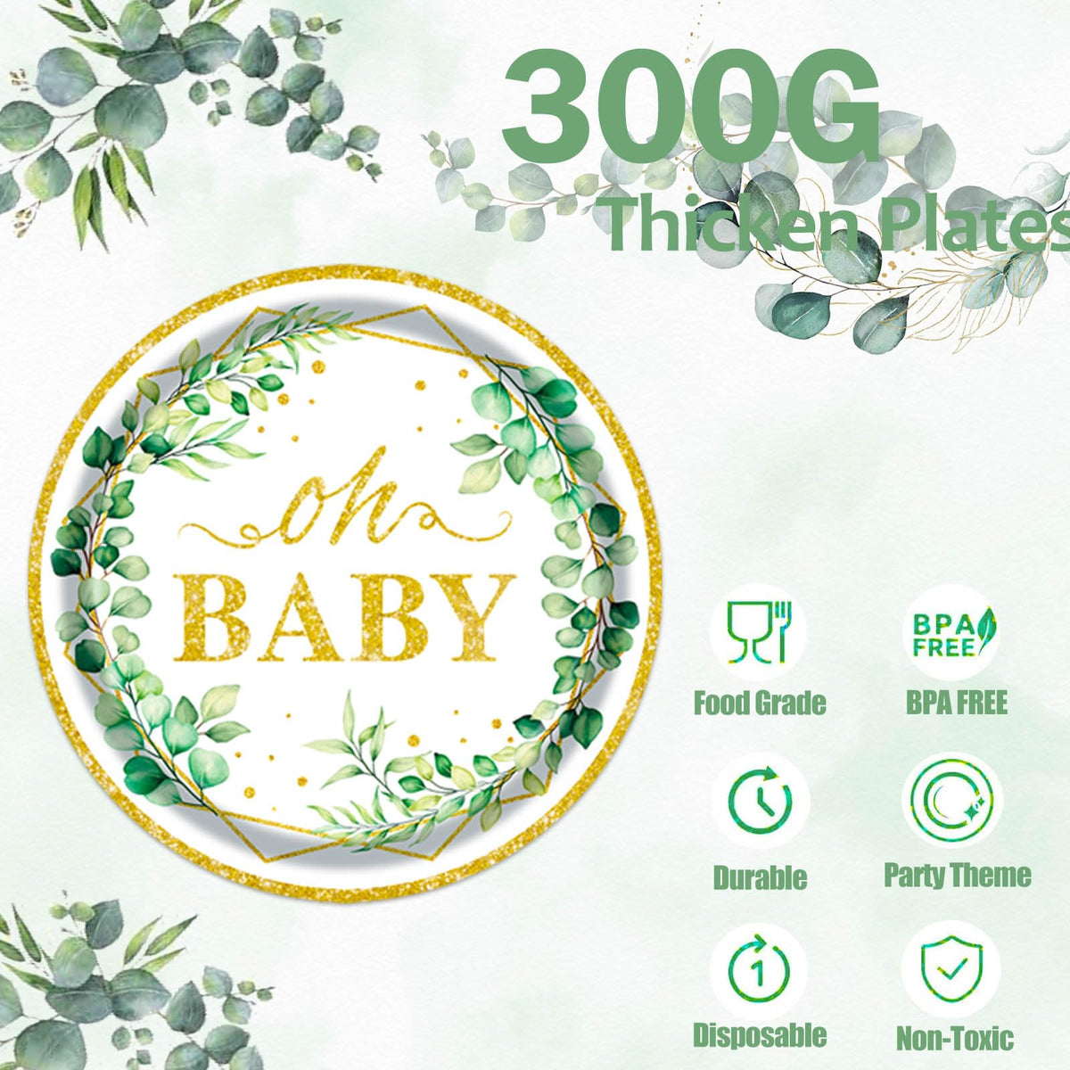 OUNIY Sage Greenery napkins featuring greenery print for coordinated decor.